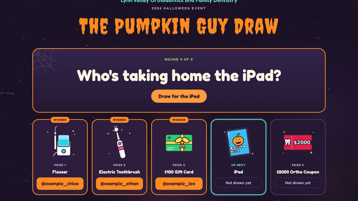 The Pumpkin Guy Draw. Halloween Prize Event for Lynn Valley Orthodontics